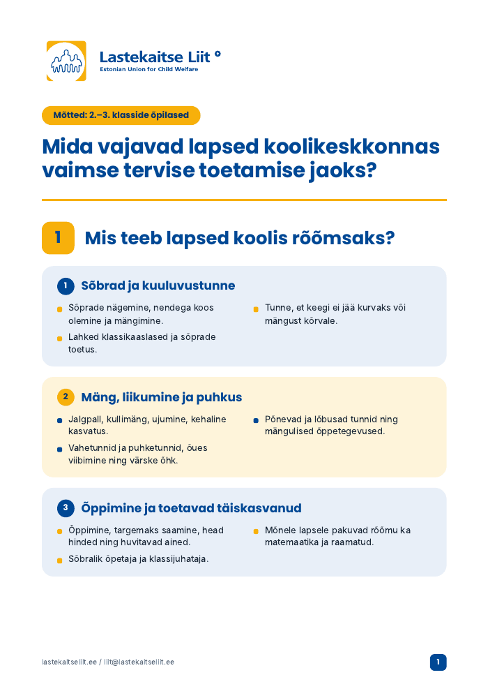 Mida vajavad lapsed koolikeskkonnas? (2.–3. klass) — eelvaade