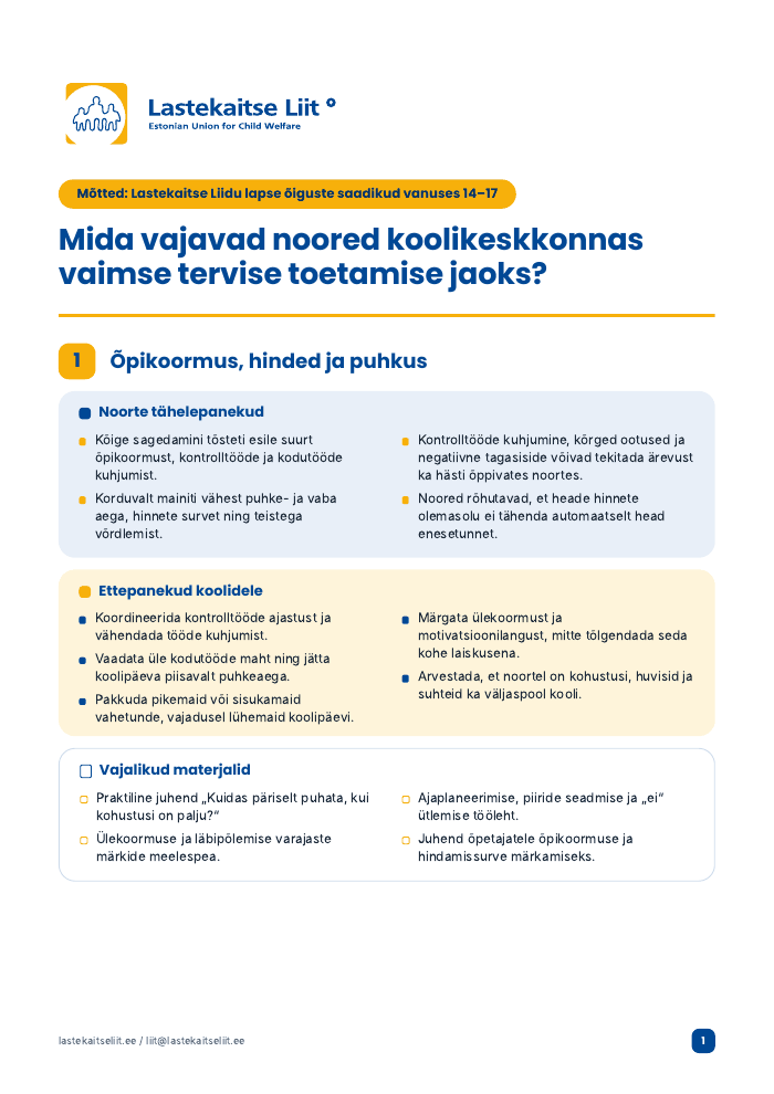 Mida vajavad noored koolikeskkonnas? (14–17-aastased) — eelvaade