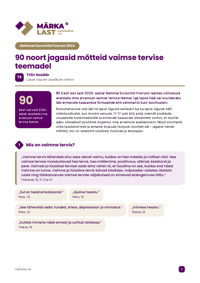Märka last: 90 noort jagasid mõtteid vaimse tervise teemadel — eelvaade